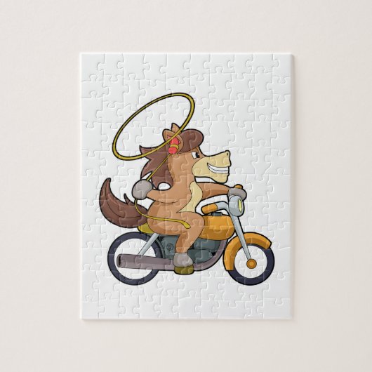 Paarden als cowboy met laso en motorfiets legpuzzel (Verticaal)