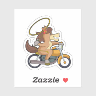 Paarden als cowboy met laso en motorfiets sticker