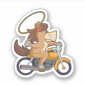 Paarden als cowboy met laso en motorfiets sticker (Voorkant)