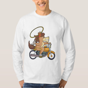 Paarden als cowboy met laso en motorfiets t-shirt