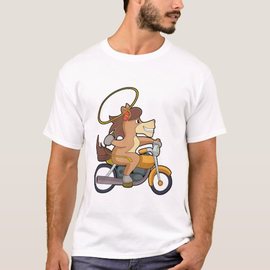 Paarden als cowboy met laso en motorfiets t-shirt (Voorkant)