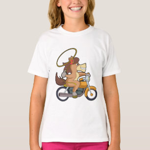Paarden als cowboy met laso en motorfiets t-shirt