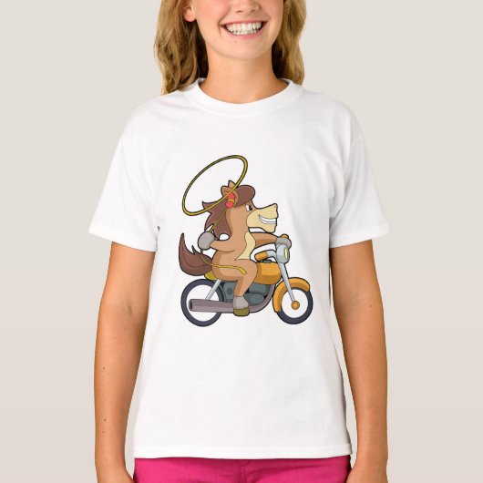 Paarden als cowboy met laso en motorfiets t-shirt (Voorkant)