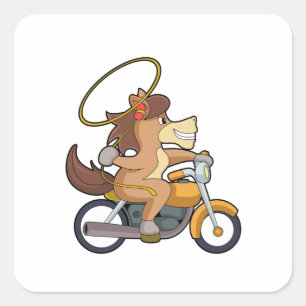 Paarden als cowboy met laso en motorfiets vierkante sticker