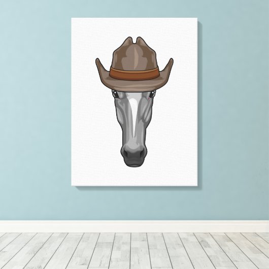 Paarden als cowboy met Pet Canvas Afdruk (Insitu (Houten vloer))