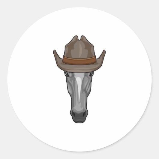 Paarden als cowboy met Pet Ronde Sticker (Voorkant)