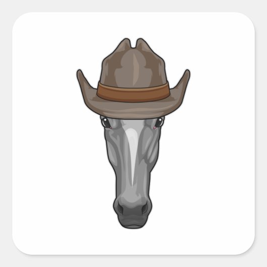 Paarden als cowboy met Pet Vierkante Sticker (Voorkant)