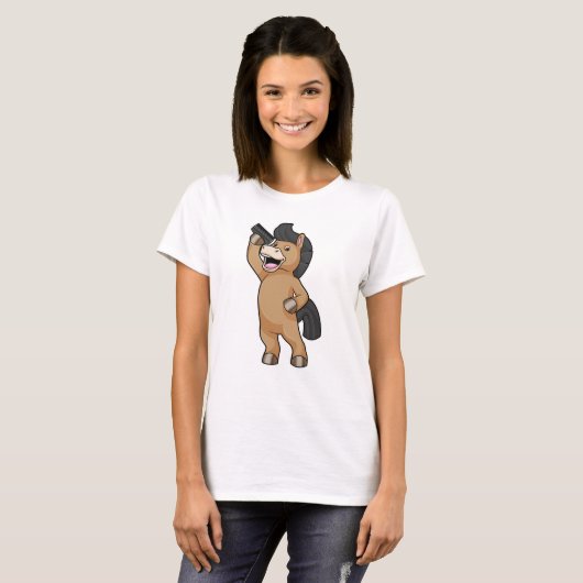 Paarden als hairdresser met comb t-shirt (Voorkant volledig)