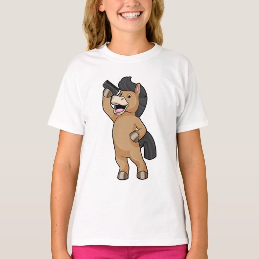 Paarden als hairdresser met comb t-shirt (Voorkant)