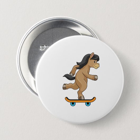 Paarden als Skater met skateboard Ronde Button 7,6 Cm (Voorkant /achterkant)