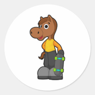 Paarden als Skater met skateboard Ronde Sticker