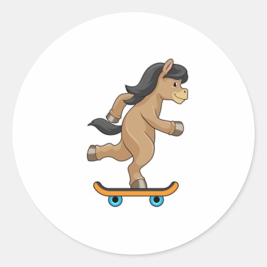 Paarden als Skater met skateboard Ronde Sticker (Voorkant)
