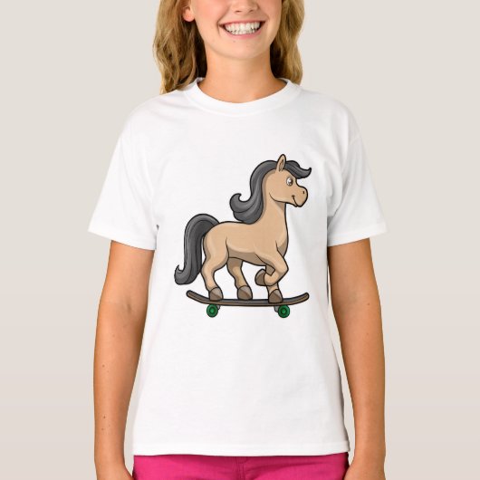 Paarden als Skater met skateboard T-shirt (Voorkant)