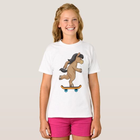 Paarden als Skater met skateboard T-shirt (Voorkant volledig)