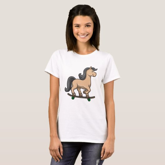 Paarden als Skater met skateboard T-shirt (Voorkant volledig)
