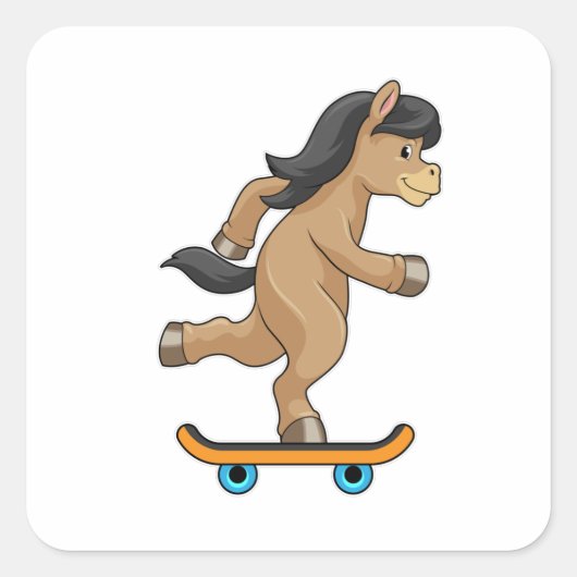 Paarden als Skater met skateboard Vierkante Sticker (Voorkant)