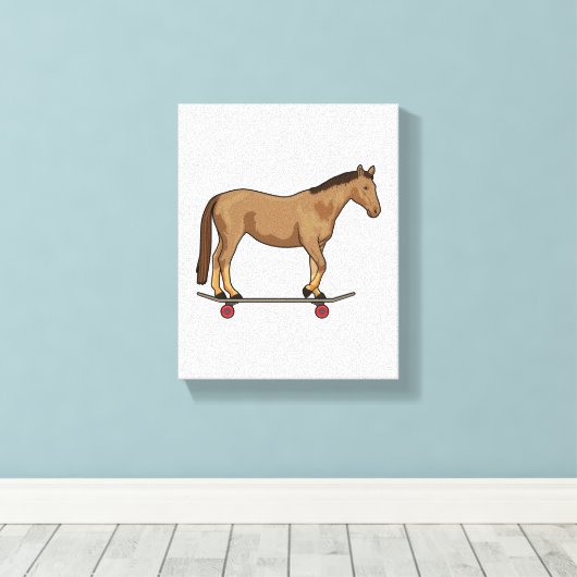 Paarden als Skater op skateboard Canvas Afdruk (Insitu (Houten vloer))