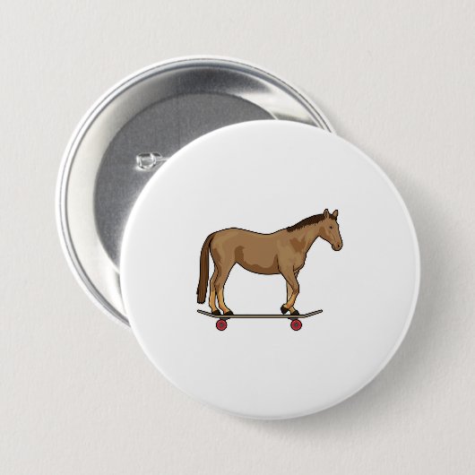 Paarden als Skater op skateboard Ronde Button 7,6 Cm (Voorkant /achterkant)