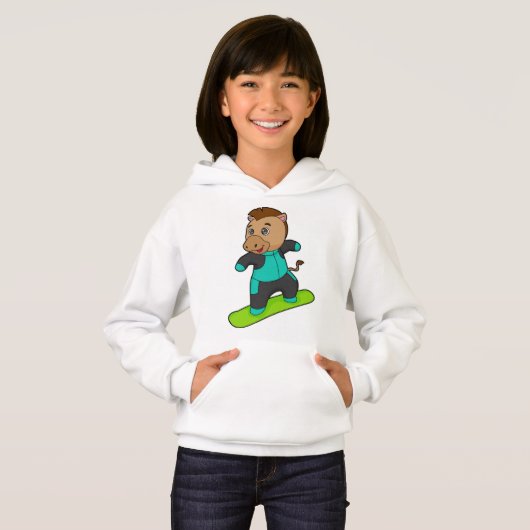 Paarden als Snowboarder met Snowboard (Voorkant volledig)