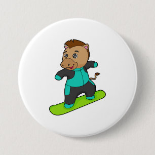 Paarden als Snowboarder met Snowboard Ronde Button 7,6 Cm