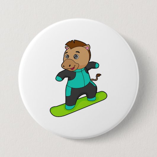 Paarden als Snowboarder met Snowboard Ronde Button 7,6 Cm (Voorkant)