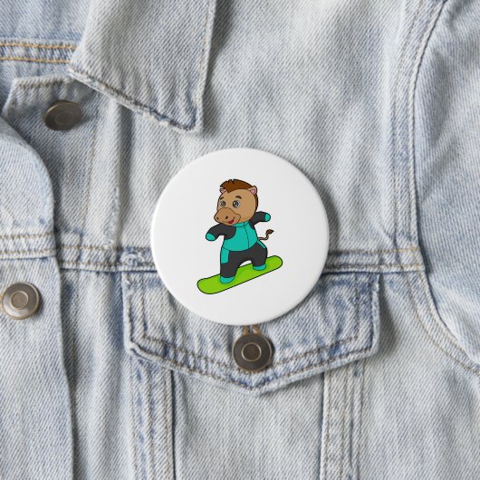 Paarden als Snowboarder met Snowboard Ronde Button 7,6 Cm (In situ)