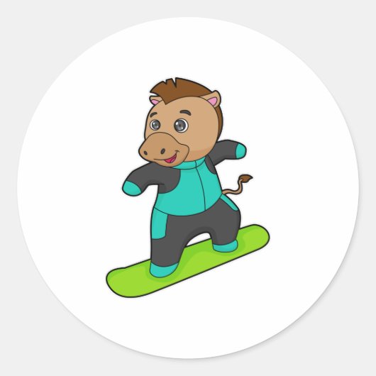Paarden als Snowboarder met Snowboard Ronde Sticker (Voorkant)