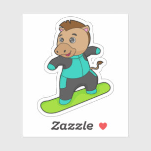 Paarden als Snowboarder met Snowboard Sticker