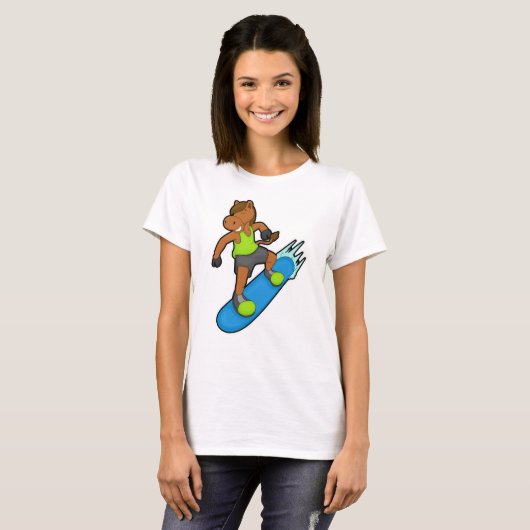 Paarden als Snowboarder met Snowboard T-shirt (Voorkant volledig)