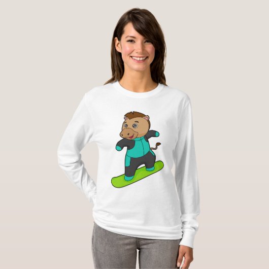 Paarden als Snowboarder met Snowboard T-shirt (Voorkant volledig)