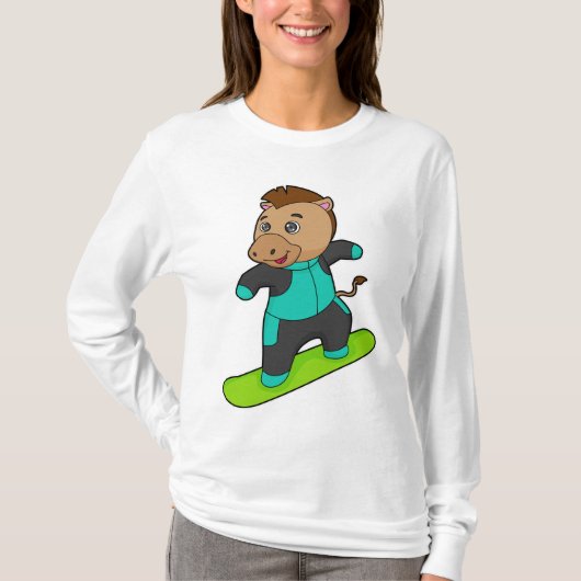 Paarden als Snowboarder met Snowboard T-shirt (Voorkant)
