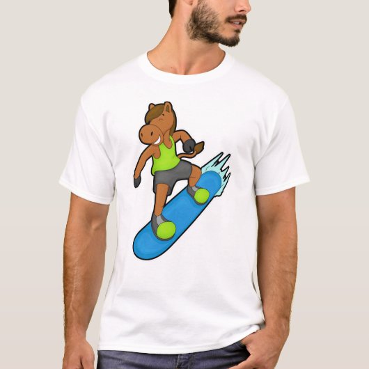 Paarden als Snowboarder met Snowboard T-shirt (Voorkant)