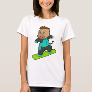 Paarden als Snowboarder met Snowboard T-shirt