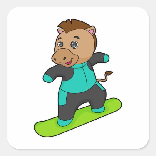 Paarden als Snowboarder met Snowboard Vierkante Sticker (Voorkant)