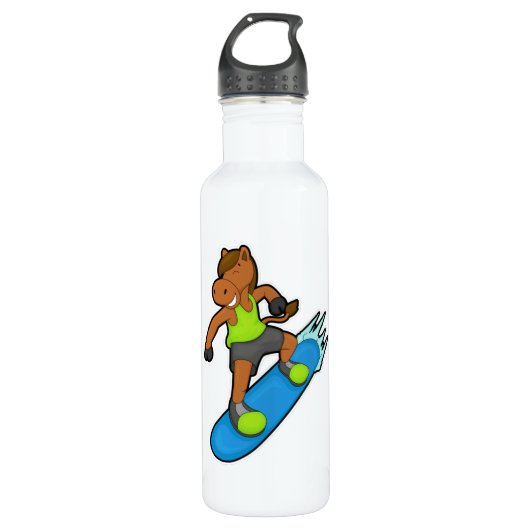 Paarden als Snowboarder met Snowboard Waterfles (Voorkant)