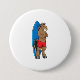 Paarden als Surfer met surfbord Ronde Button 7,6 Cm
