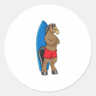 Paarden als Surfer met surfbord Ronde Sticker