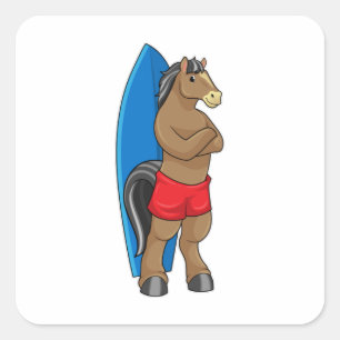 Paarden als Surfer met surfbord Vierkante Sticker