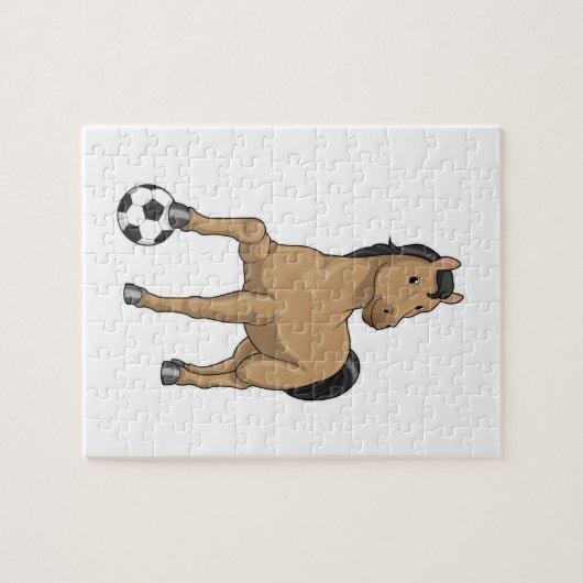 Paarden als Voetbalspeler met Voetbal Legpuzzel (Horizontaal)