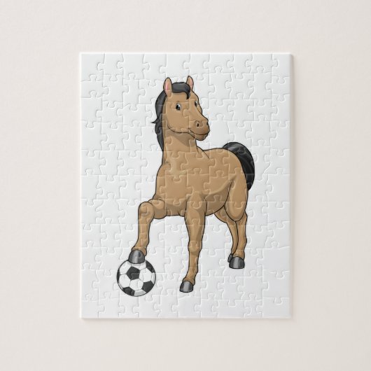 Paarden als Voetbalspeler met Voetbal Legpuzzel (Verticaal)