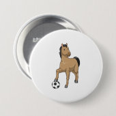 Paarden als Voetbalspeler met Voetbal Ronde Button 7,6 Cm (Voorkant /achterkant)