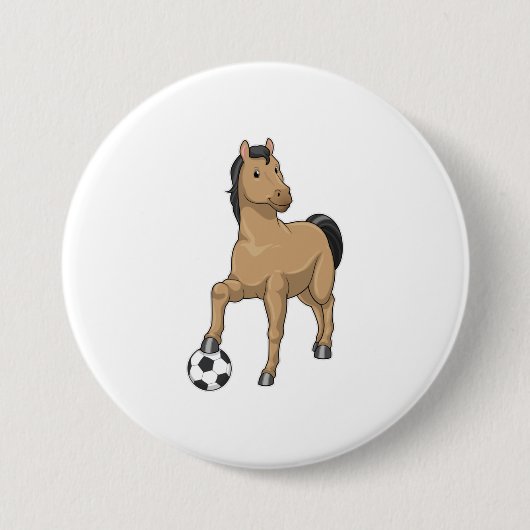 Paarden als Voetbalspeler met Voetbal Ronde Button 7,6 Cm (Voorkant)