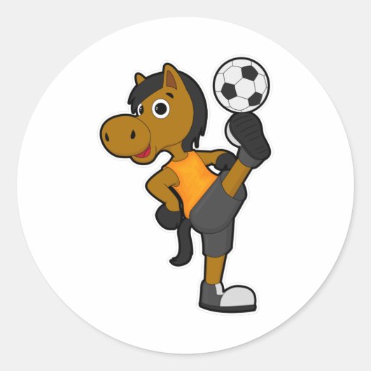 Paarden als Voetbalspeler met Voetbal Ronde Sticker (Voorkant)