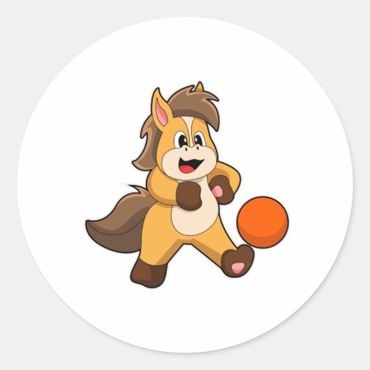 Paarden als Voetbalspeler met Voetbal Ronde Sticker (Voorkant)