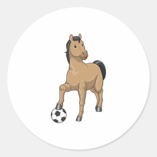 Paarden als Voetbalspeler met Voetbal Ronde Sticker (Voorkant)