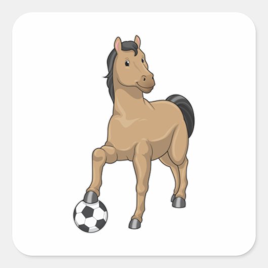 Paarden als Voetbalspeler met Voetbal Vierkante Sticker (Voorkant)