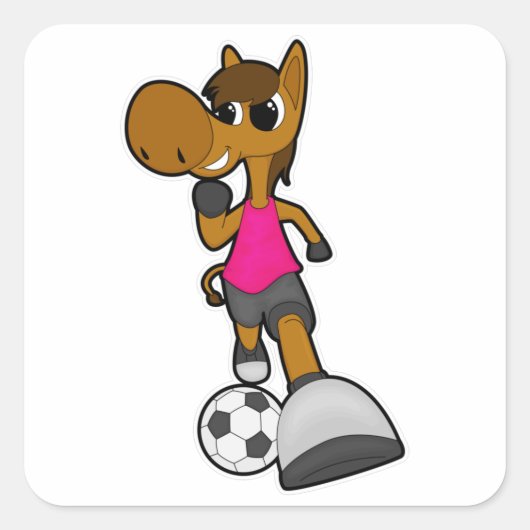 Paarden als Voetbalspeler met Voetbal Vierkante Sticker (Voorkant)