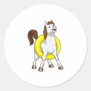 Paarden als zwemmer met Lifebouy Ronde Sticker