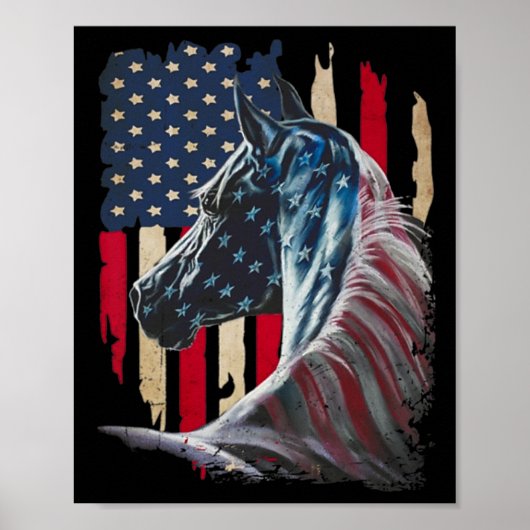Paarden Amerika Vlag 4 juli Onafhankelijkheidsdag Poster (Voorkant)