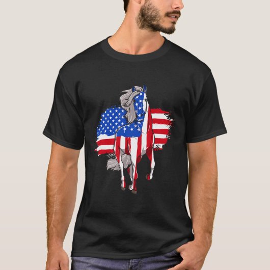 Paarden Amerika vlag 4e juli onafhankelijkheidsdag T-shirt (Voorkant)